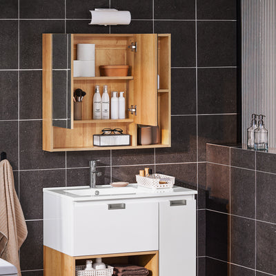 SoBuy BZR177-N Dulap de perete cu oglindă, Dulap de depozitare, Dulap înalt cu 2 uși, Raft reglabil, 80x13x70 cm
