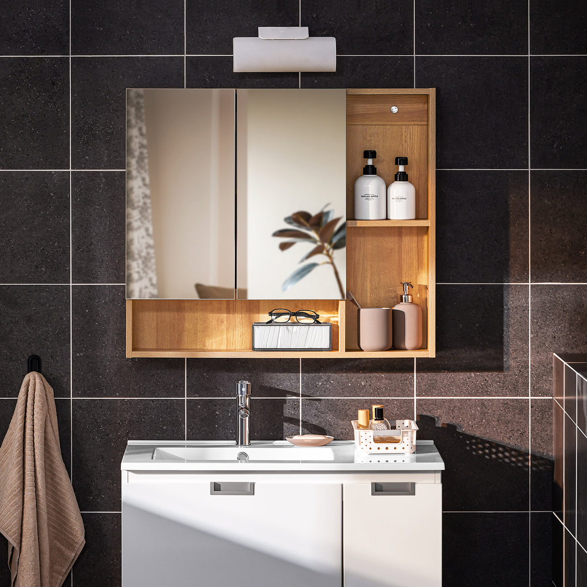 SoBuy BZR177-N Armoire Murale avec Miroir, Placard de Rangement,  Meuble Haut avec 2 Portes, Étagère Réglable, 80x13x70 cm