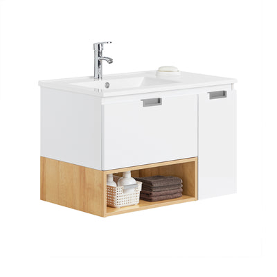 SoBuy BZR178-WN Meuble Suspendu pour Lavabo Armoire de Salle de Bain avec Lavabo Meuble Salle de Bain avec Vasque Ensemble de