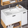 SoBuy BZR178-WN Dulap Suspendat pentru Chiuvetă, Dulap de Baie cu Lavoar, Set de Chiuvetă din Ceramică, 1 Sertar și 1 Ușă, Alb-Natur, 80x46x54cm