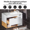 SoBuy BZR178-WN Dulap Suspendat pentru Chiuvetă, Dulap de Baie cu Lavoar, Set de Chiuvetă din Ceramică, 1 Sertar și 1 Ușă, Alb-Natur, 80x46x54cm