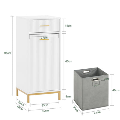 SoBuy BZR180-W Meuble Salle de Bain avec Panier à Linge, 1 Tiroir et 1 Panier Amovible, pour Salle de Bain et WC, Rangement Optimisé – L40×P40×H95 cm, Blanc