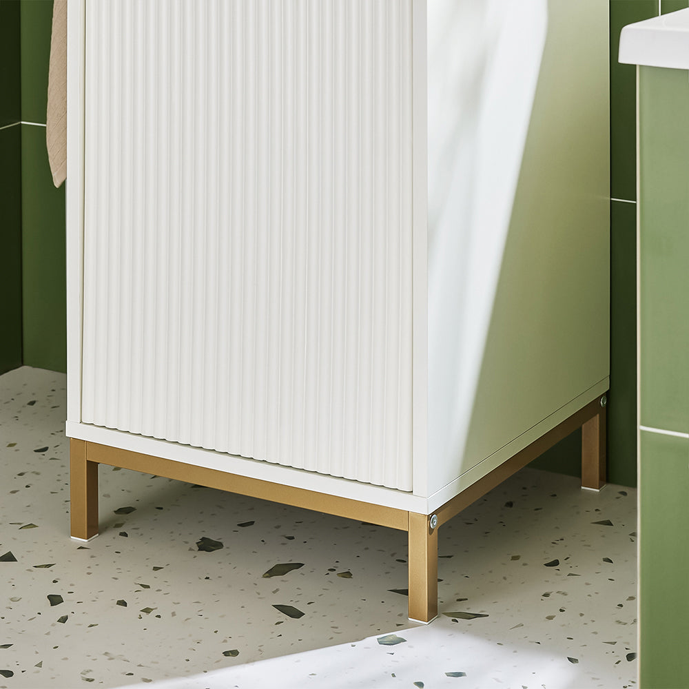 SoBuy BZR180-W Meuble Salle de Bain avec Panier à Linge, 1 Tiroir et 1 Panier Amovible, pour Salle de Bain et WC, Rangement Optimisé – L40×P40×H95 cm, Blanc