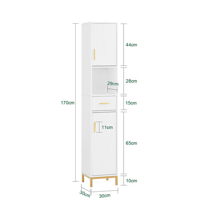 SoBuy BZR181-W Dulap baie, Dulap înalt de depozitare cu sertar și mânere metalice, Dulap înalt mic pentru toaletă sau baie mică, alb 30x170x30cm