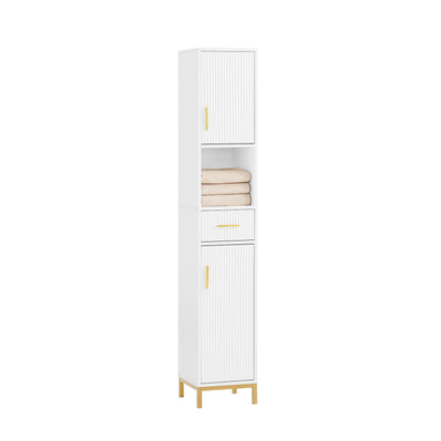 SoBuy BZR181-W Meuble Salle de Bain Colonne Rangement Armoire Haute avec Tiroir et Poignées Métal Petit Meuble Colonne pour W