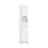 SoBuy BZR181-W Dulap baie, Dulap înalt de depozitare cu sertar și mânere metalice, Dulap înalt mic pentru toaletă sau baie mică, alb 30x170x30cm