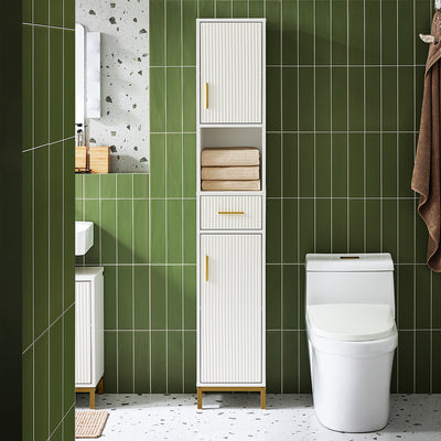 SoBuy BZR181-W Dulap baie, Dulap înalt de depozitare cu sertar și mânere metalice, Dulap înalt mic pentru toaletă sau baie mică, alb 30x170x30cm