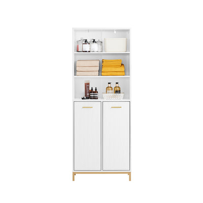 SoBuy BZR182-W Armoire de Salle de Bain Haute avec Sac à Linge, Colonne Meuble Salle de Bain avec 2 Portes, 2 Paniers à Linge