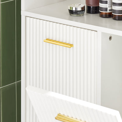 SoBuy BZR182-W Colonne Salle de Bain avec 2 Portes, 2 Paniers à Linge Amovibles et 3 Compartiments Ouverts, pour Salle de Bain et WC – L65×P32×H170 cm, Blanc