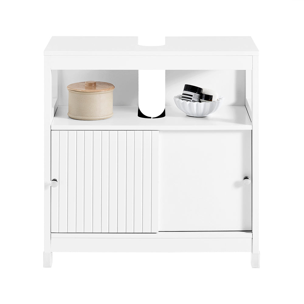 SoBuy BZR185-W Meuble sous-Lavabo, Meuble sous-Vasque Meuble de Rangement de Salle de Bain, 2 Étagères, 2 Portes Coulissantes