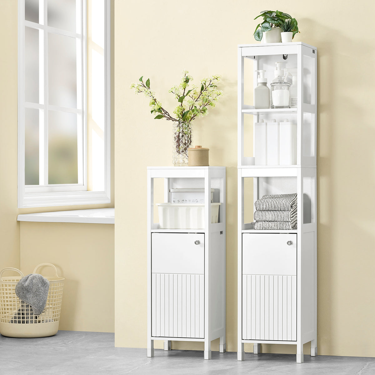 SoBuy BZR186-W Meuble Salle de Bain sous Lavabo, 30x30x89 cm, Meuble de Rangement Armoire WC Blanc, Design Slim, Idéal pour Petites Salles de Bain