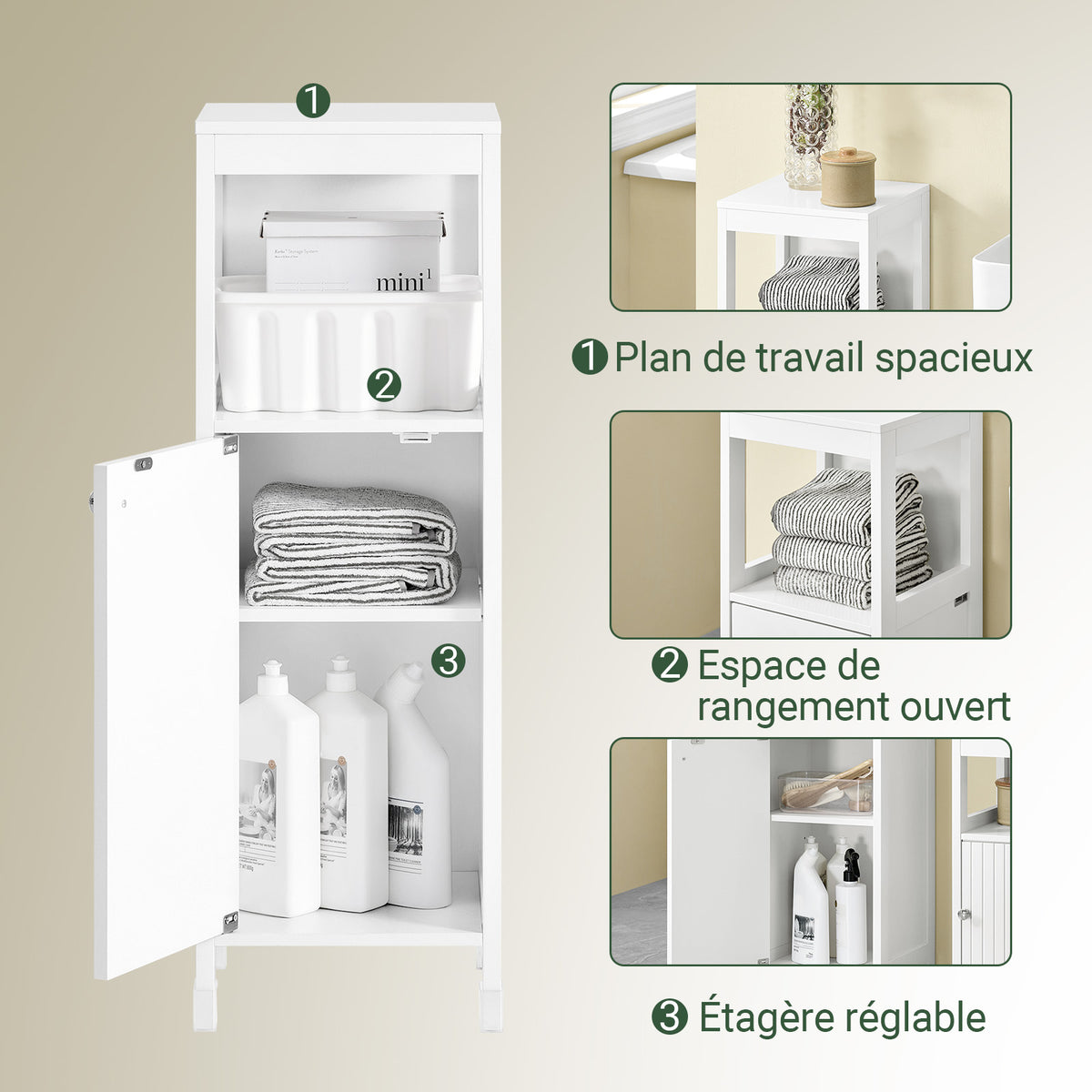 SoBuy BZR186-W Meuble Salle de Bain sous Lavabo, 30x30x89 cm, Meuble de Rangement Armoire WC Blanc, Design Slim, Idéal pour Petites Salles de Bain