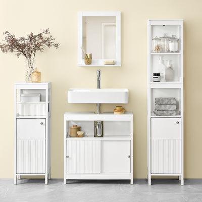 SoBuy BZR187-W Meuble Colonne de Salle de Bain, Armoire Haute, Placard de Rangement, 3 Compartiments Ouverts