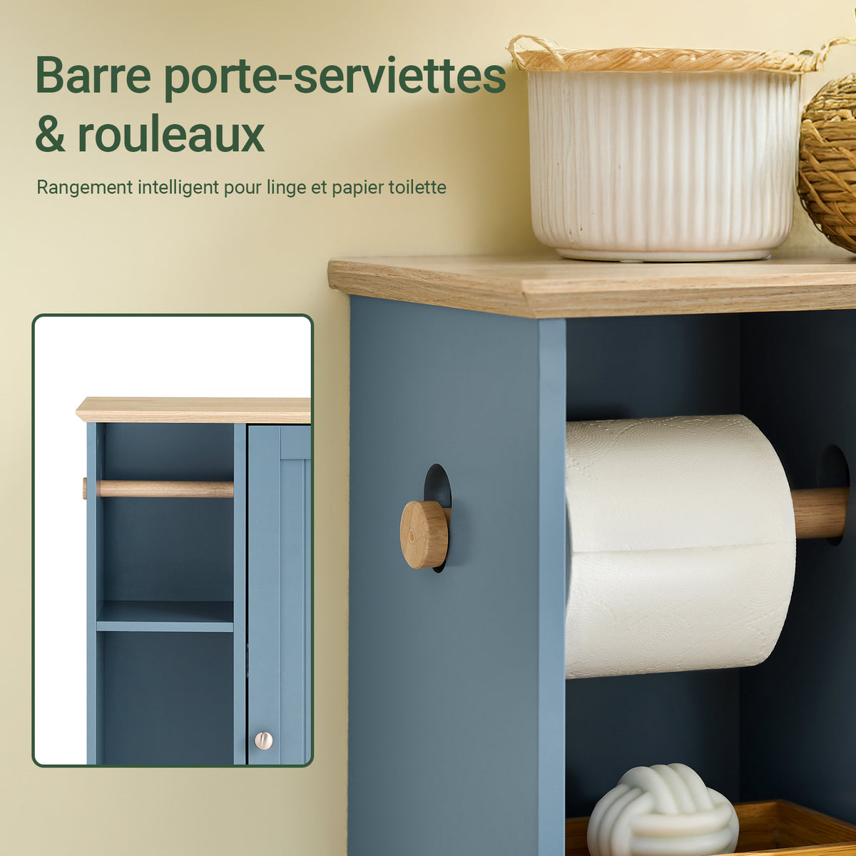 SoBuy BZR189-HG Dulap de Depozitare pentru Baie, Suport Hârtie Igienică, Suport Perie WC cu 1 Ușă