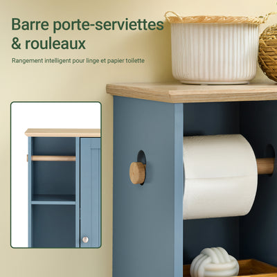 SoBuy BZR189-HG Dulap de Depozitare pentru Baie, Suport Hârtie Igienică, Suport Perie WC cu 1 Ușă