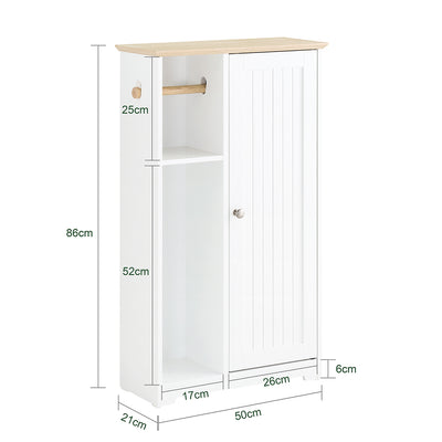 SoBuy BZR189-W Dulap de depozitare pentru baie Suport hârtie igienică Suport perie WC cu 1 ușă