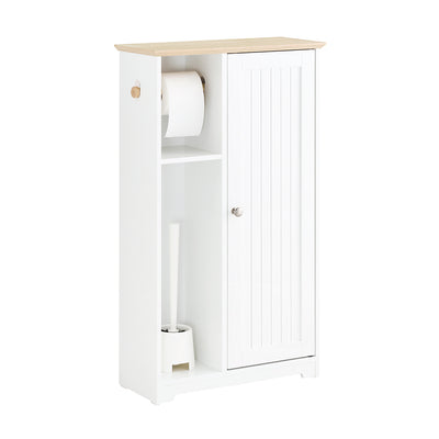 SoBuy BZR189-W Meuble de Rangement Salle de Bain Armoire Porte-Papier Toilette Porte Brosse WC avec 1 Porte