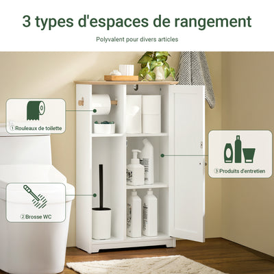 SoBuy BZR189-W Dulap de depozitare pentru baie Suport hârtie igienică Suport perie WC cu 1 ușă