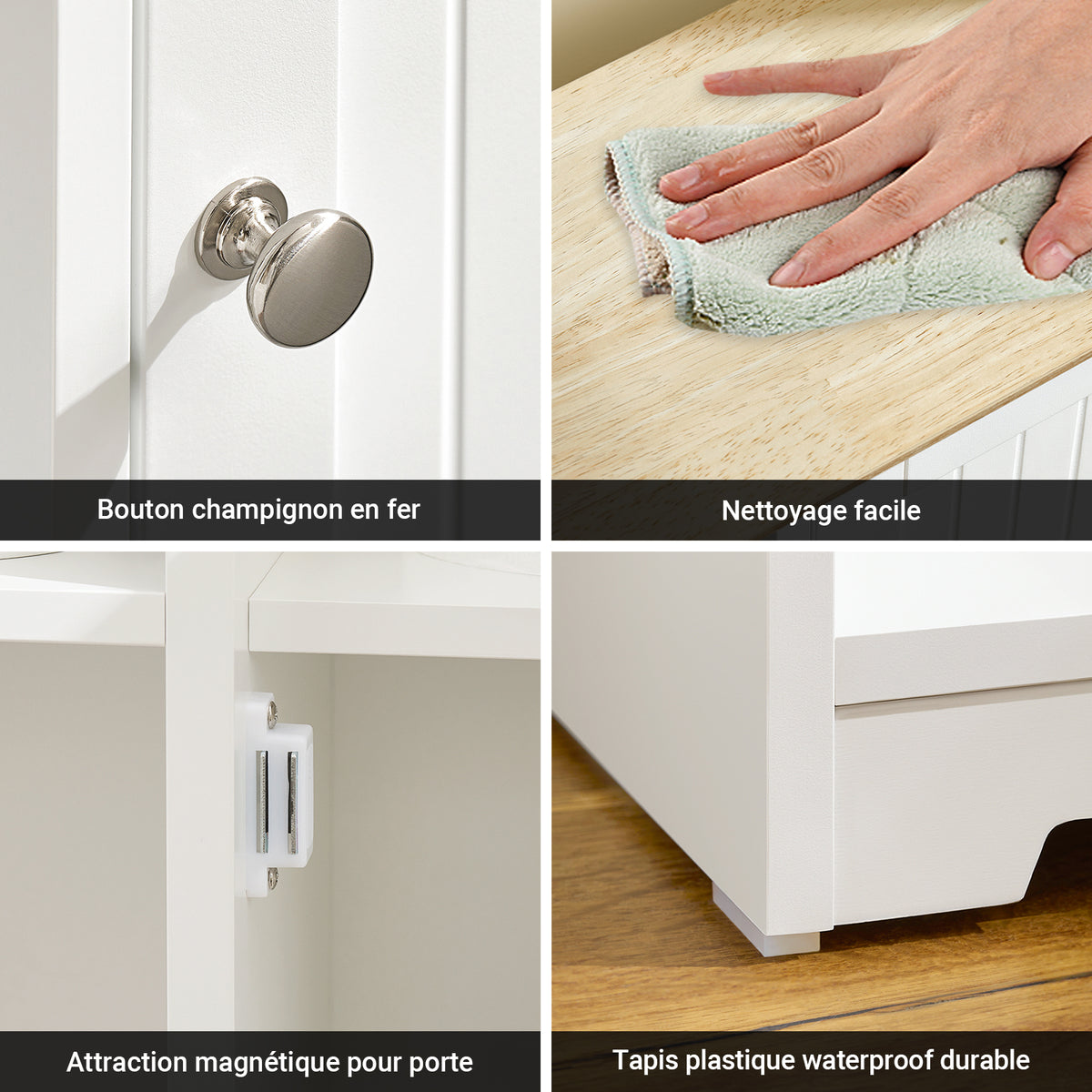 SoBuy BZR189-W Dulap de depozitare pentru baie Suport hârtie igienică Suport perie WC cu 1 ușă