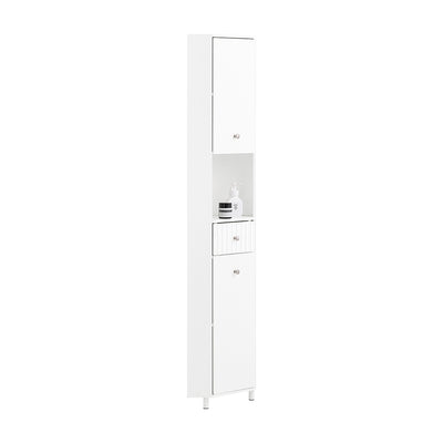 SoBuy BZR193-W Meuble de Rangement d'angle Salle de Bain, Armoire de Rangement Placard de Rangement Étroite, 1 Tiroir, 1 Comp