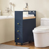 SoBuy BZR195-B Dulap de Depozitare Baie Îngust pe Roți, Suport Hârtie Igienică, Dulap Compact pentru Toaletă WC, 1 Raft Detașabil și 3 Sertare