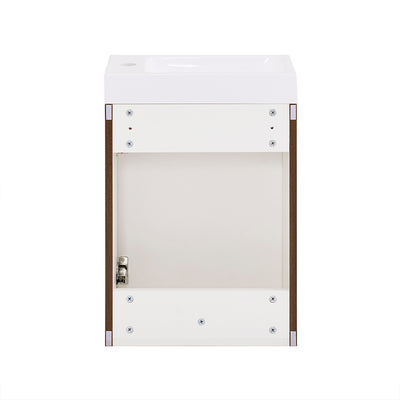 SoBuy BZR196-BR Mască suspendată pentru chiuvetă, din lemn închis la culoare, cu lavoar ceramic, ușă cu închidere soft-close fără mâner, raft, 15 kg – 40x22x56 cm