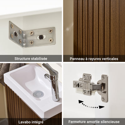 SoBuy BZR196-BR Mască suspendată pentru chiuvetă, din lemn închis la culoare, cu lavoar ceramic, ușă cu închidere soft-close fără mâner, raft, 15 kg – 40x22x56 cm