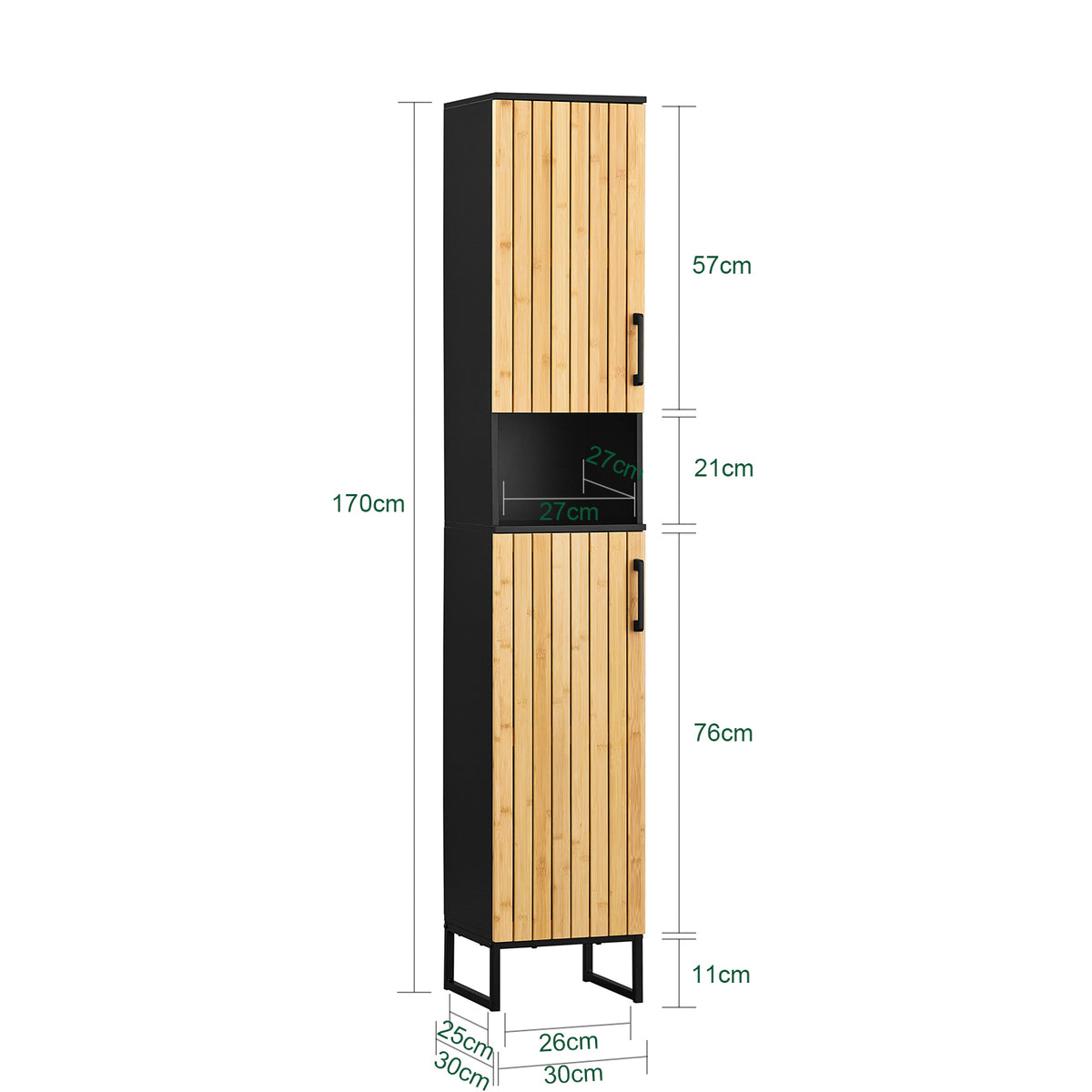 SoBuy BZR201-SCH Dulap coloană baie - Dulap înalt impermeabil cu rafturi reglabile - Dulap de depozitare baie latime 30cm - pentru Living, Hol, Bucătărie - Negru