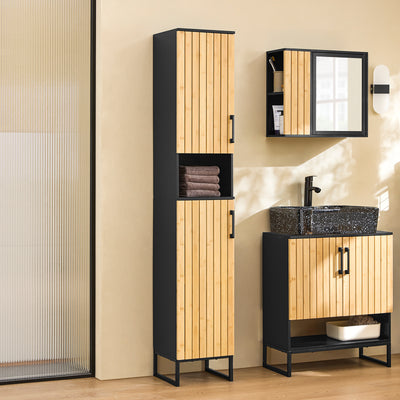 SoBuy BZR201-SCH Dulap coloană baie - Dulap înalt impermeabil cu rafturi reglabile - Dulap de depozitare baie latime 30cm - pentru Living, Hol, Bucătărie - Negru