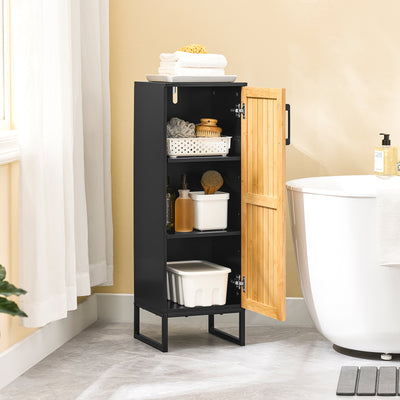 SoBuy BZR203-SCH Mobilier de baie pentru toaletă, dulap de depozitare îngust cu ușă din bambus, dulap de toaletă modern, care economisește spațiu pentru baie, toaletă, bucătărie 30x30x90cm