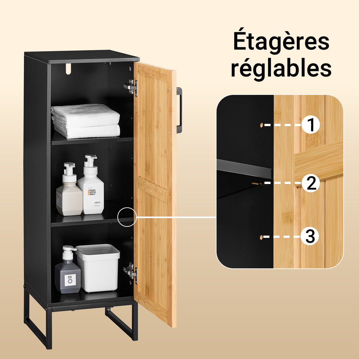 SoBuy BZR203-SCH Mobilier de baie pentru toaletă, dulap de depozitare îngust cu ușă din bambus, dulap de toaletă modern, care economisește spațiu pentru baie, toaletă, bucătărie 30x30x90cm