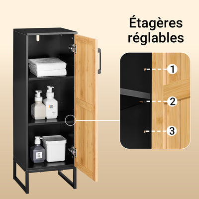 SoBuy BZR203-SCH Mobilier de baie pentru toaletă, dulap de depozitare îngust cu ușă din bambus, dulap de toaletă modern, care economisește spațiu pentru baie, toaletă, bucătărie 30x30x90cm
