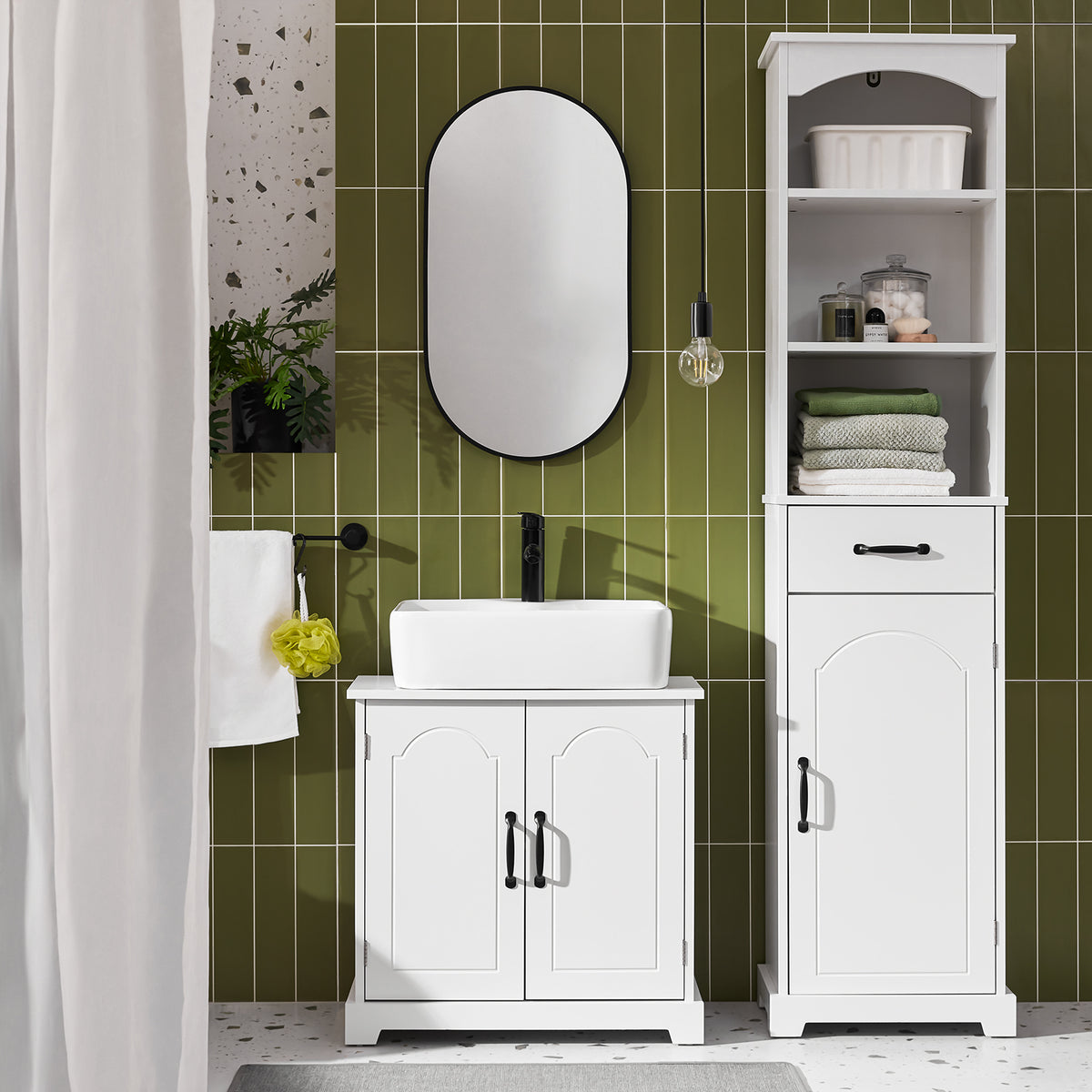 SoBuy BZR205-W Meuble Sous Lavabo avec Étagères Réglables – L60 × P30 × H60 cm, Blanc