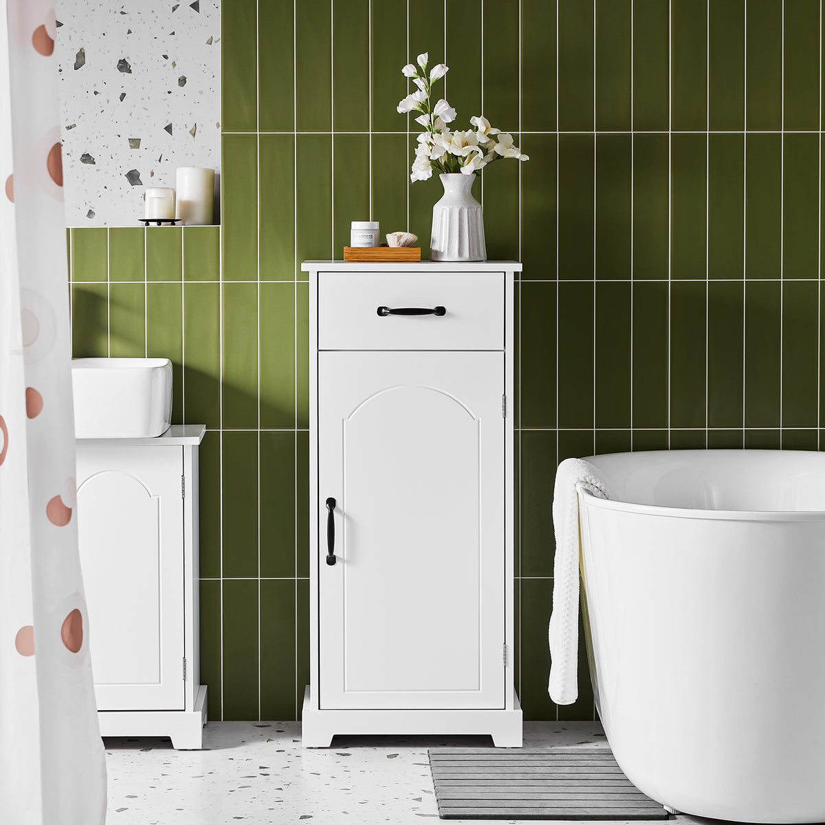 SoBuy BZR207-W Dulap de Baie – Comodă Mică de Depozitare cu Sertar, Dulap Înalt pentru Baie din Lemn, Dulap Depozitare WC, Rezistent la Umiditate, Alb, 42x30x93cm