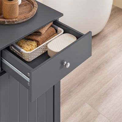 SoBuy BZR21-II-DG Dulap de baie, Dulap de toaletă cu 1 sertar și 1 coș de rufe pliabil, Dulap de depozitare, Coș de rufe, Cutie de rufe, Suport pentru haine, 40x38x90cm, Gri