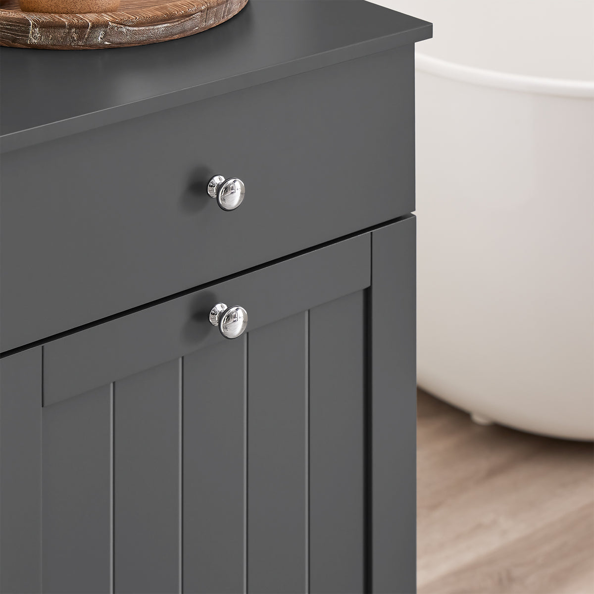 SoBuy BZR21-II-DG Dulap de baie, Dulap de toaletă cu 1 sertar și 1 coș de rufe pliabil, Dulap de depozitare, Coș de rufe, Cutie de rufe, Suport pentru haine, 40x38x90cm, Gri
