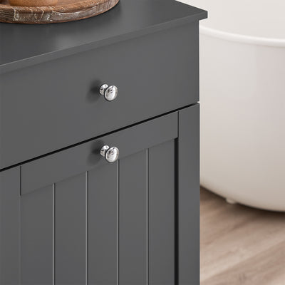 SoBuy BZR21-II-DG Dulap de baie, Dulap de toaletă cu 1 sertar și 1 coș de rufe pliabil, Dulap de depozitare, Coș de rufe, Cutie de rufe, Suport pentru haine, 40x38x90cm, Gri
