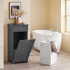 SoBuy BZR21-II-DG Meuble Bas de Salle de Bain, Armoire Toilette avec 1 Tiroir et 1 Panier à Linge Pliable, Meuble de Rangement, Corbeille à Linge, Coffre à Linge, Porte Vêtement, 40x38x90cm, Gris