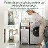 SoBuy BZR21-II-W Dulap de baie, Dulap de toaletă cu 1 sertar și 1 coș de rufe pliabil, Unitate de depozitare, Coș de rufe, Cutie de rufe, Suport pentru haine, 40x38x90cm, Alb