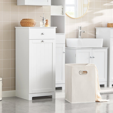 SoBuy Ușă de spălătorie pentru baie cu sertar și coș de lenjerie sporca L40*P38*A90cm, alb, BZR21-W
