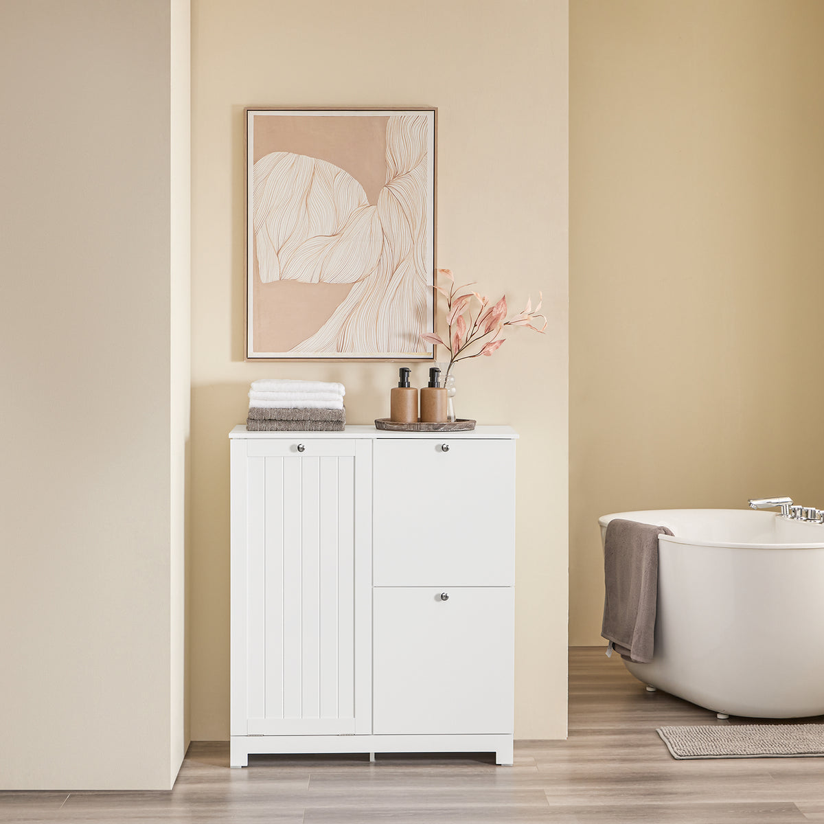 SoBuy BZR213-W Meuble Salle de Bain avec 3 Paniers à Linge – 2 Paniers Amovibles, Tri du Linge, Gain de Place, 78×38×90 cm, Blanc