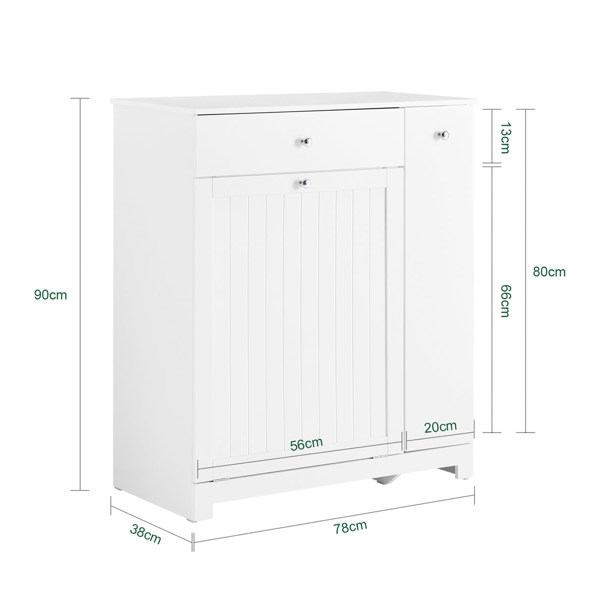 SoBuy BZR214-W Dulap de Baie cu Coș de Rufe, Coloană de Depozitare cu 1 Sertar și Compartiment Glisant, Dulap de Baie Impermeabil 78x38x90cm, Ideal pentru WC, Chiuvetă, Toaletă