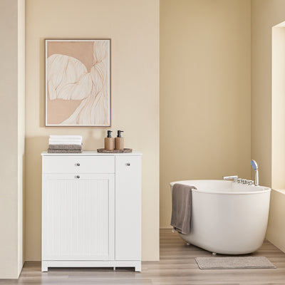 SoBuy BZR214-W Dulap de Baie cu Coș de Rufe, Coloană de Depozitare cu 1 Sertar și Compartiment Glisant, Dulap de Baie Impermeabil 78x38x90cm, Ideal pentru WC, Chiuvetă, Toaletă