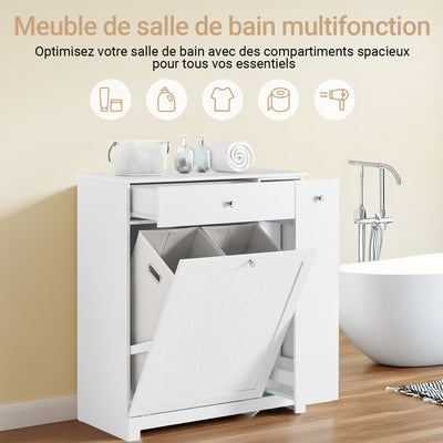 SoBuy BZR214-W Dulap de Baie cu Coș de Rufe, Coloană de Depozitare cu 1 Sertar și Compartiment Glisant, Dulap de Baie Impermeabil 78x38x90cm, Ideal pentru WC, Chiuvetă, Toaletă