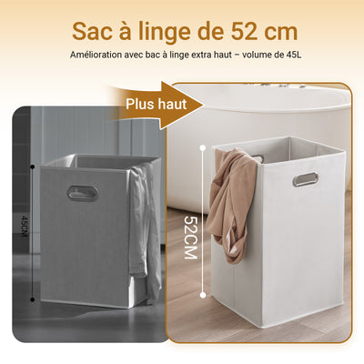 SoBuy BZR216-W Coloană de baie 4 în 1 albă cu coș de rufe de 45L, sertar, raft reglabil și ușă reversibilă, 34 kg – 40x38x180 cm