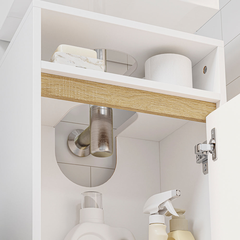 SoBuy BZR196-BR Mască suspendată pentru chiuvetă, din lemn închis la culoare, cu lavoar ceramic, ușă cu închidere soft-close fără mâner, raft, 15 kg – 40x22x56 cm