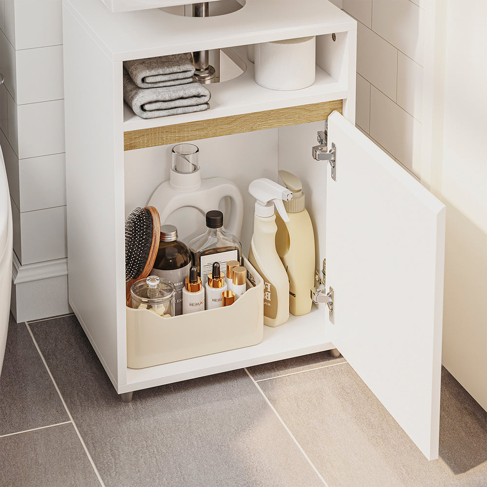 SoBuy BZR196-BR Mască suspendată pentru chiuvetă, din lemn închis la culoare, cu lavoar ceramic, ușă cu închidere soft-close fără mâner, raft, 15 kg – 40x22x56 cm