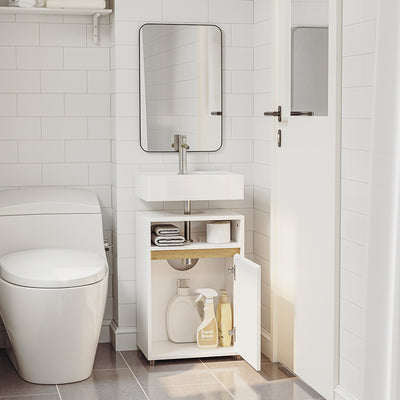 SoBuy BZR196-BR Mască suspendată pentru chiuvetă, din lemn închis la culoare, cu lavoar ceramic, ușă cu închidere soft-close fără mâner, raft, 15 kg – 40x22x56 cm