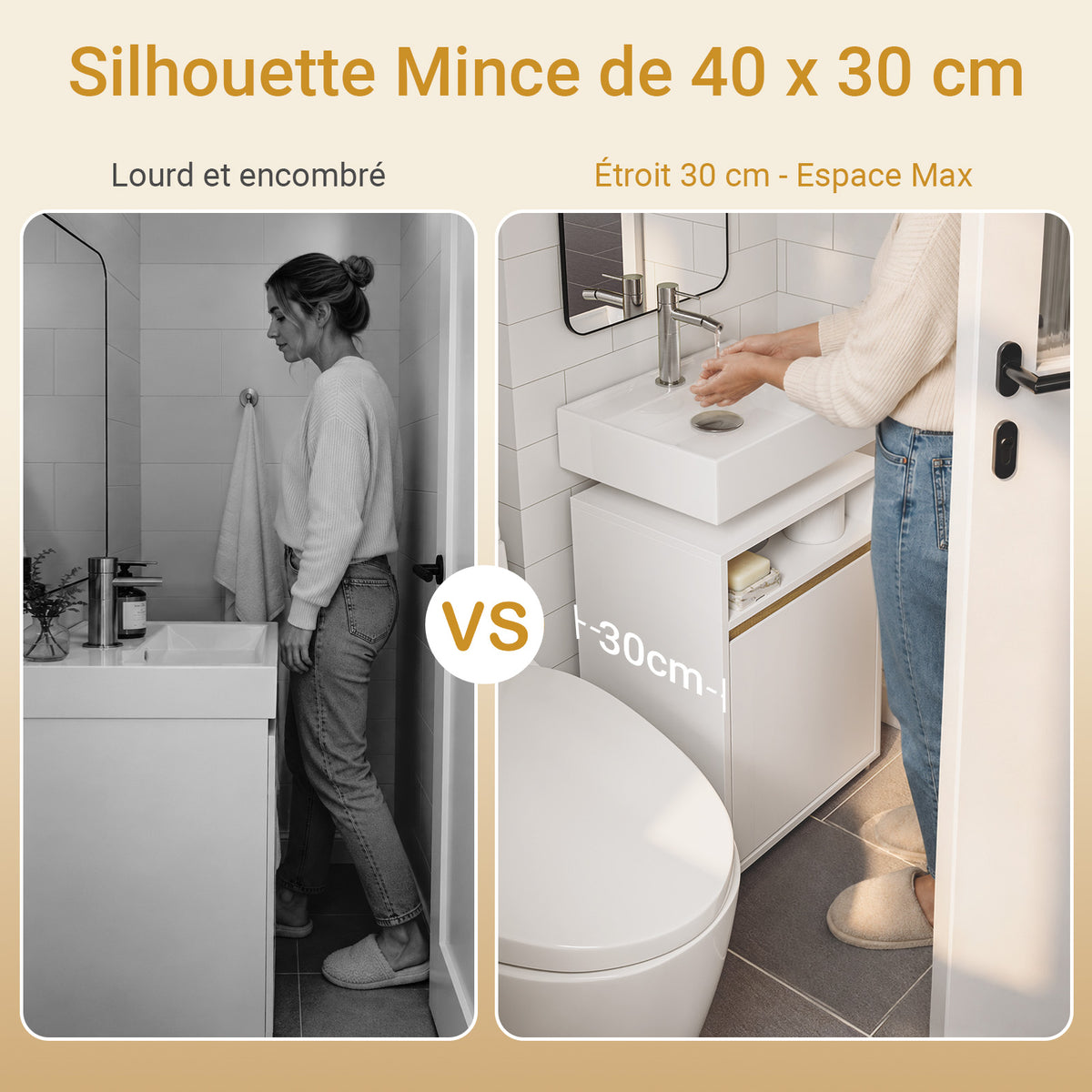 SoBuy BZR196-BR Mască suspendată pentru chiuvetă, din lemn închis la culoare, cu lavoar ceramic, ușă cu închidere soft-close fără mâner, raft, 15 kg – 40x22x56 cm