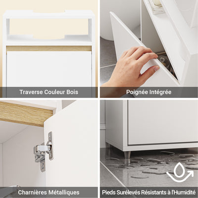 SoBuy BZR196-BR Mască suspendată pentru chiuvetă, din lemn închis la culoare, cu lavoar ceramic, ușă cu închidere soft-close fără mâner, raft, 15 kg – 40x22x56 cm